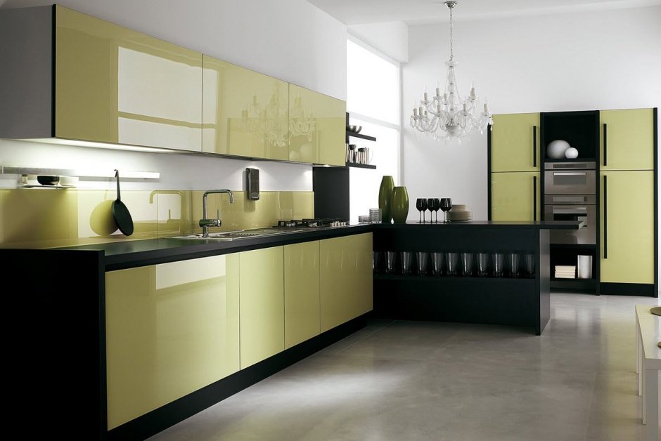 Современный кухонный гарнитур зеленый