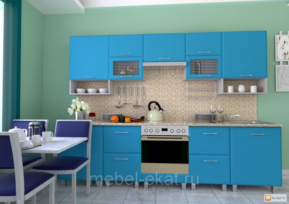 Сине зеленый кухонный гарнитур