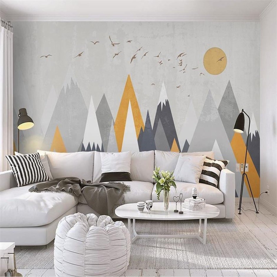 Покраска стен в гостиной в стиле геометрия
