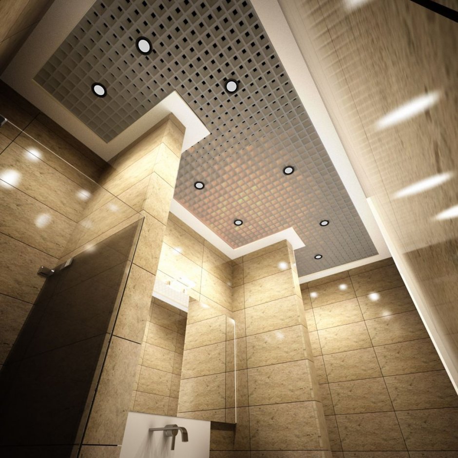 Дизайнерский потолок в туалете