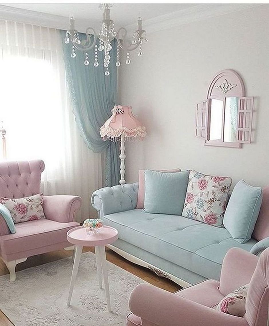 Голубой и розовый в интерьере