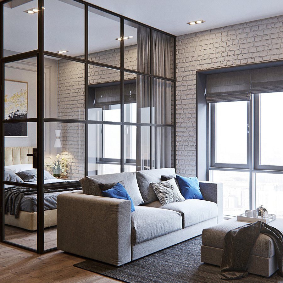 Перегородка в гостиной в стиле лофт