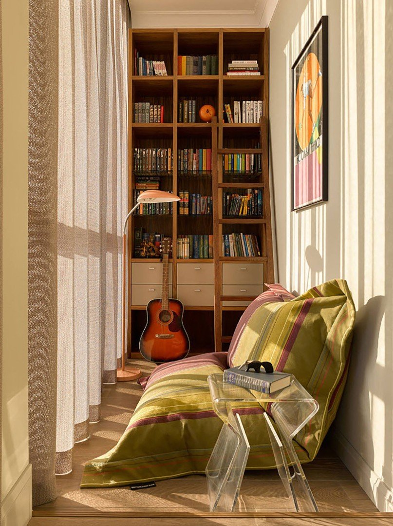 Книжный стеллаж в маленькой комнате