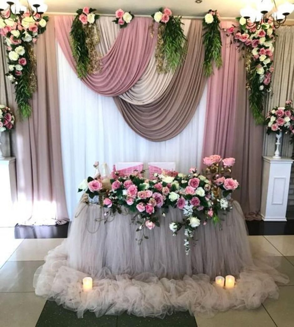 Украшение свадебного зала в пудровом цвете