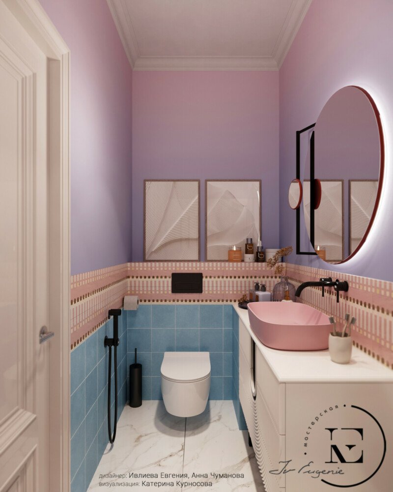 Дизайн розового туалета маленького покраска стен
