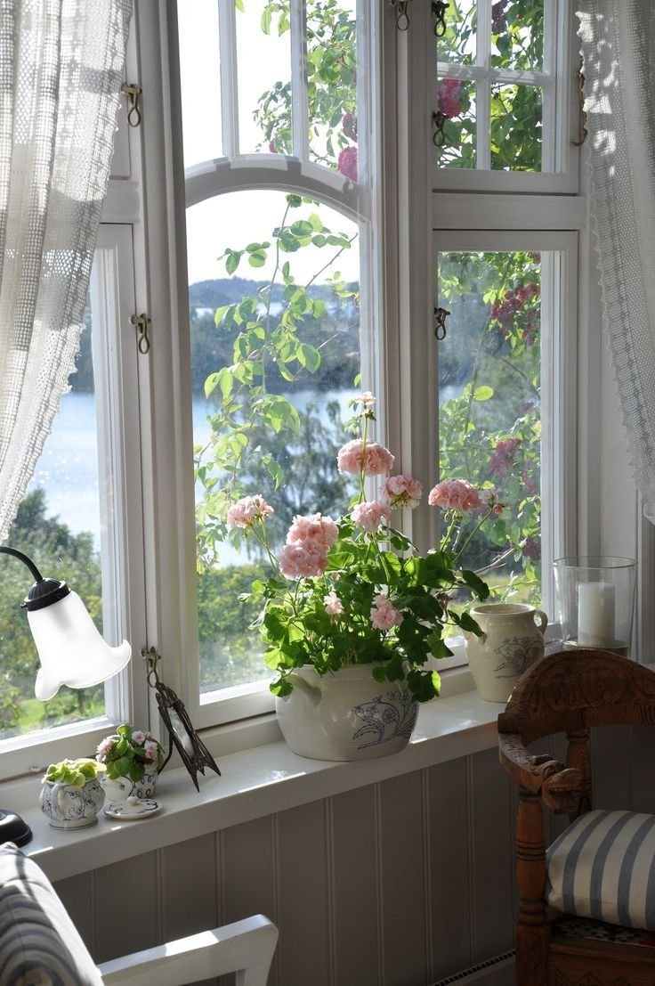 Окно с цветами на подоконнике