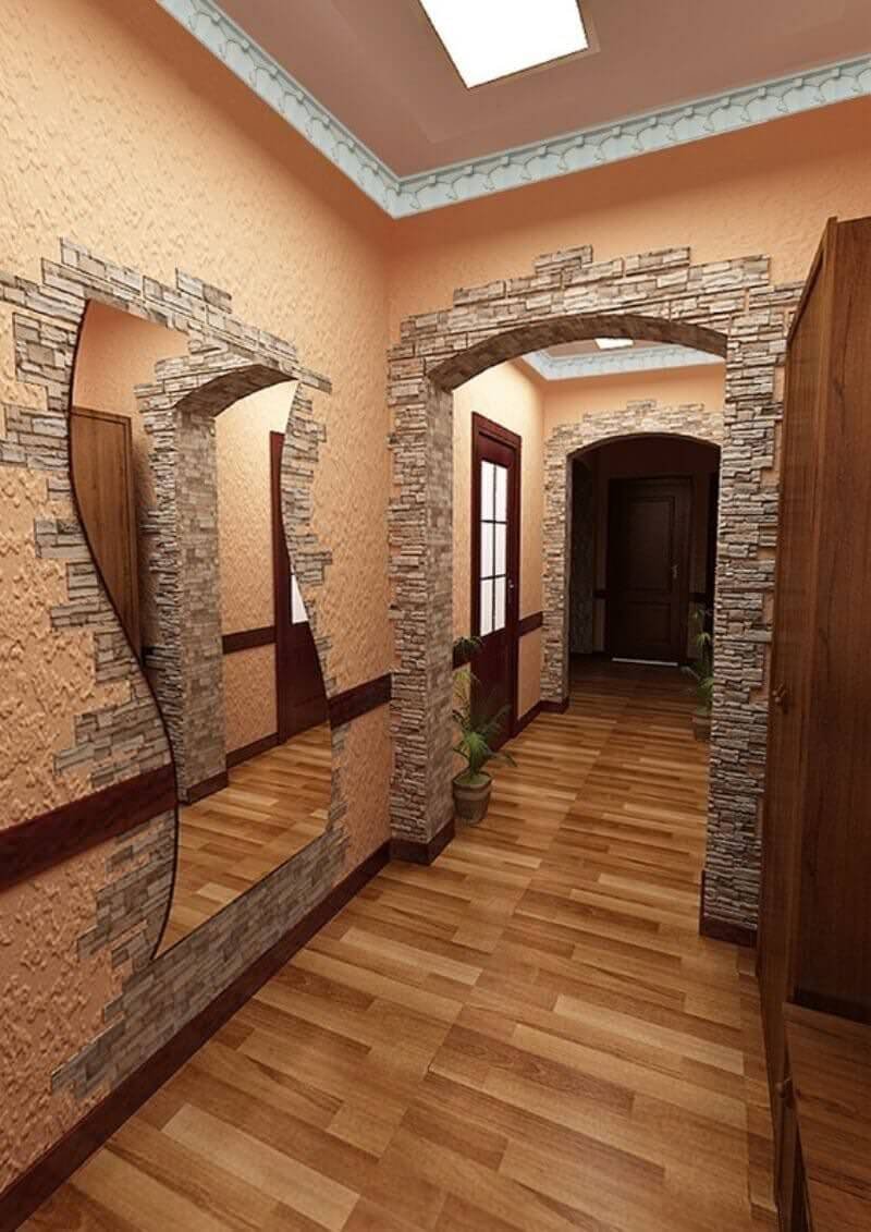 Прихожая отделанная камнем декоративным