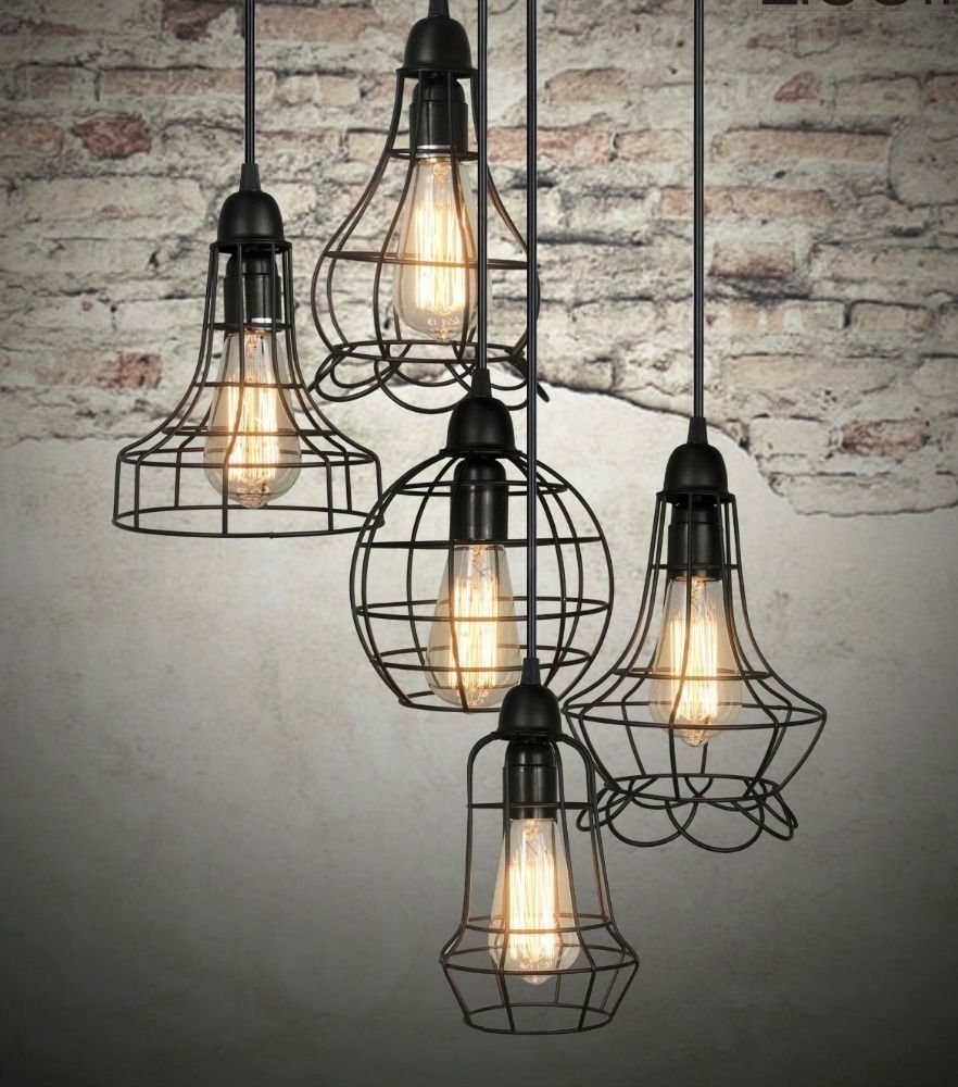 Люстра Rustic 3-Light Metal Cage Grey Pendant Lamp