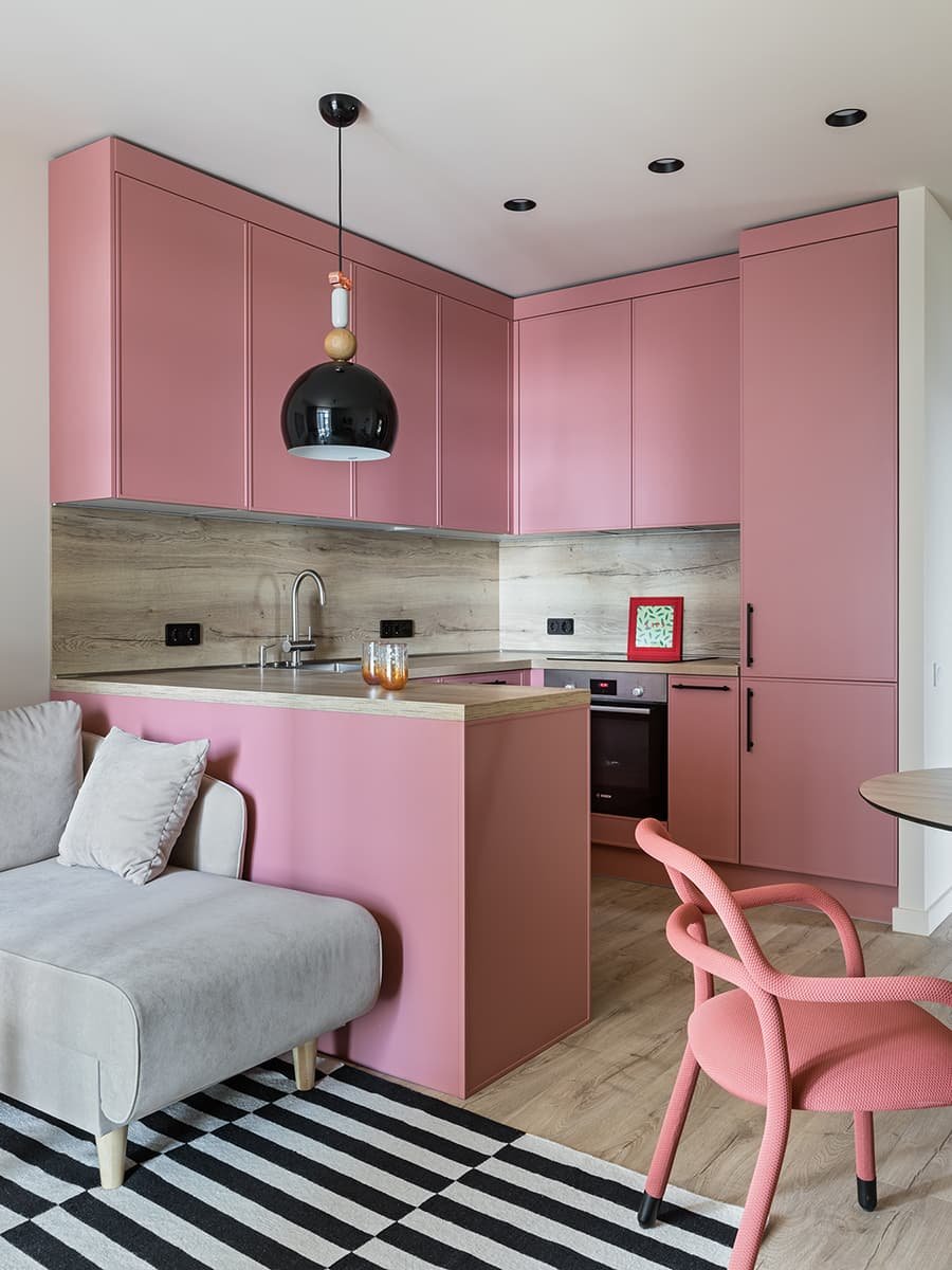 Интерьер кухни розовый HD