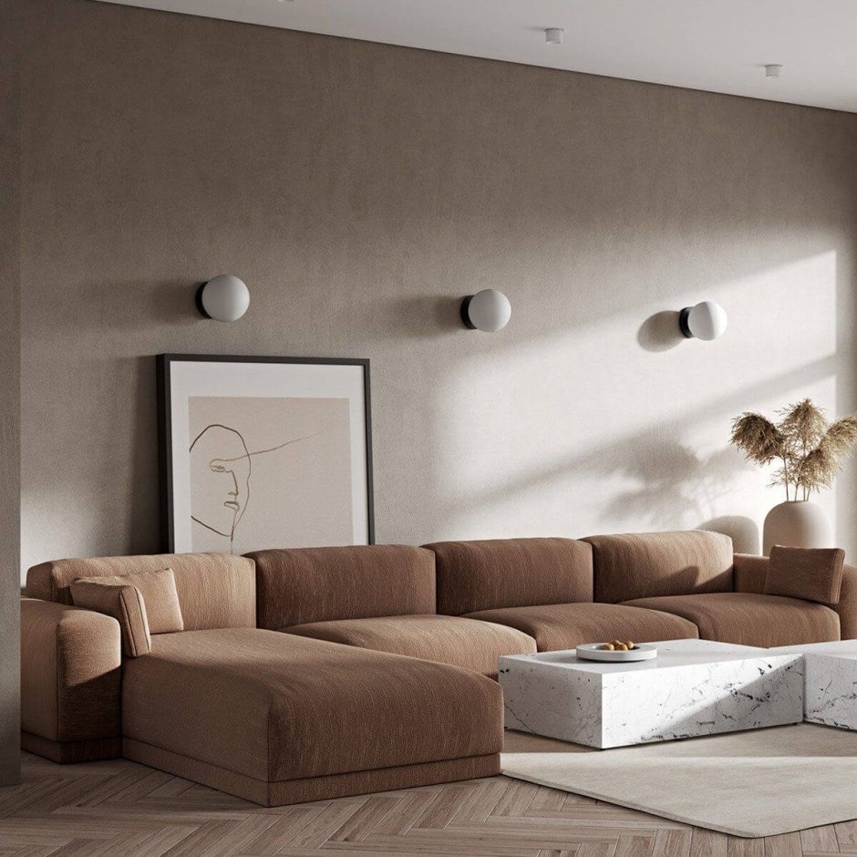 Кофейный диван в интерьере