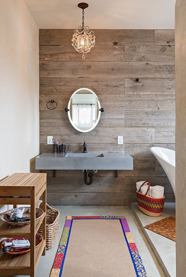 Ванная в деревянном бетонном стиле