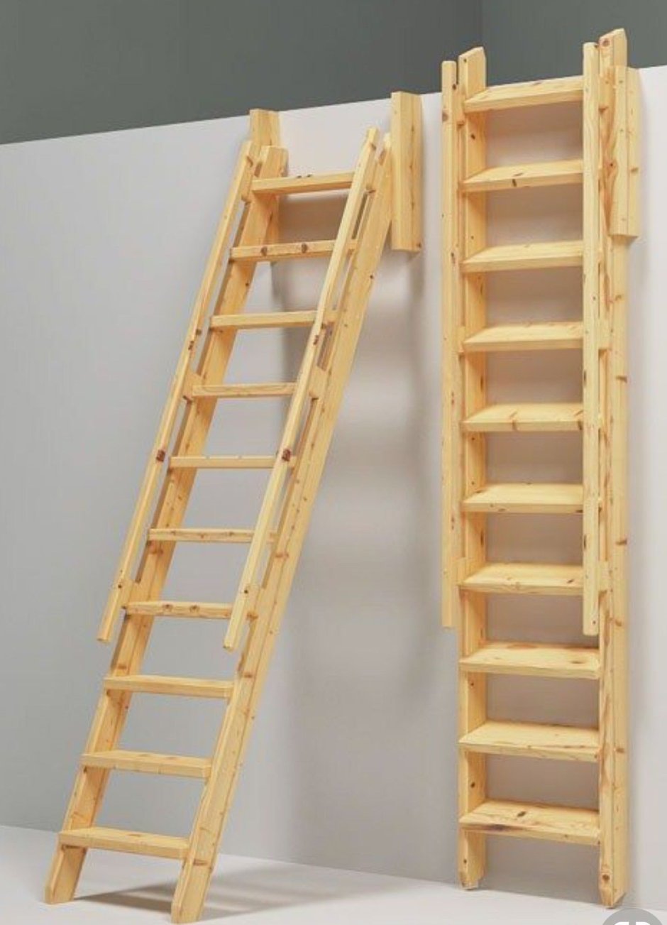 Приставная деревянная лестница на чердак