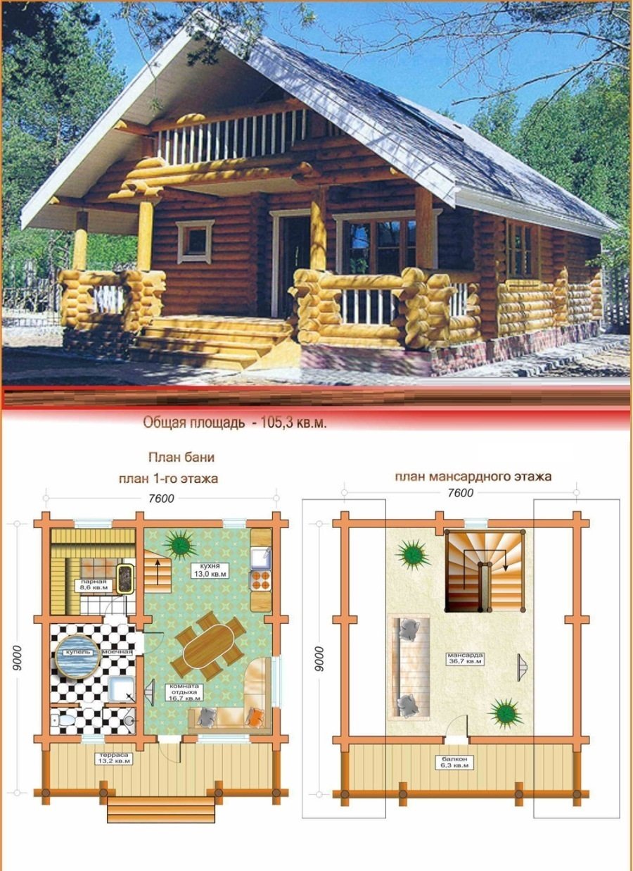 Баня из ОЦБ С мансардой