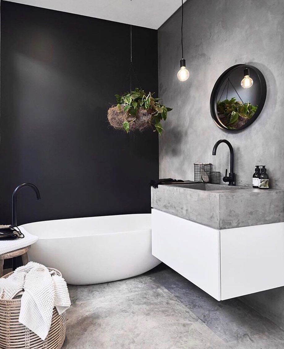 Интерьер ванной в цвете бетон