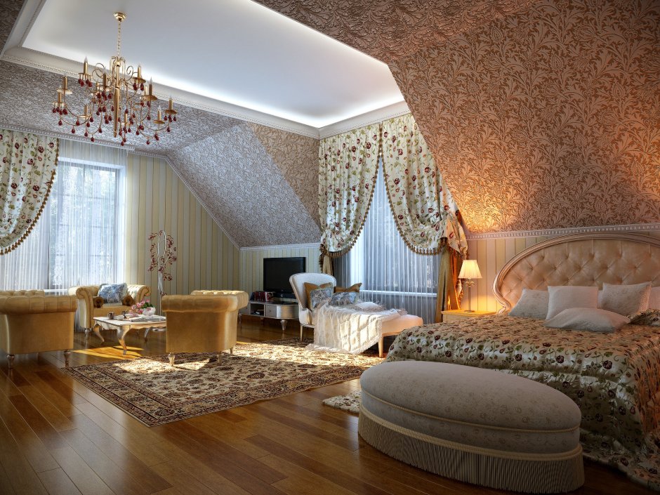 Спальня в стиле Барокко на мансарде