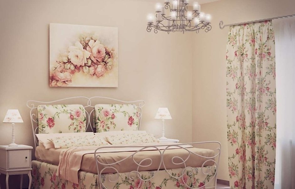 Спальня в прованском стиле в цветочек