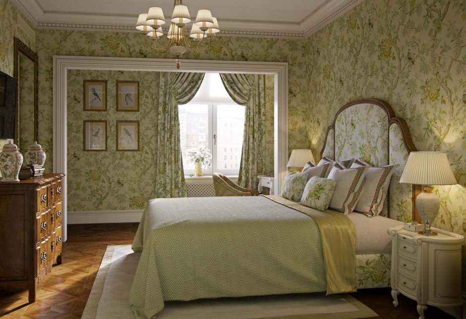 Классический зелёная спальня