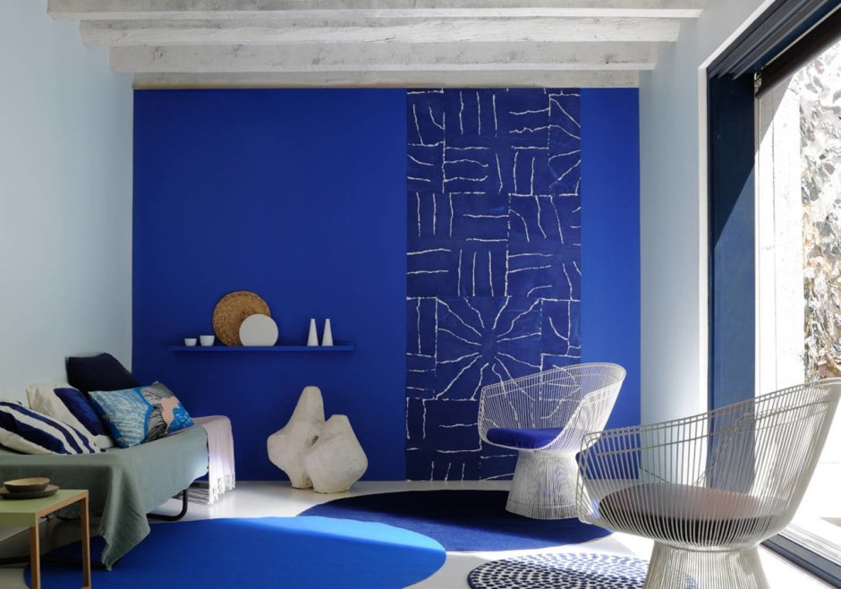 Обои синие для стен в интерьере