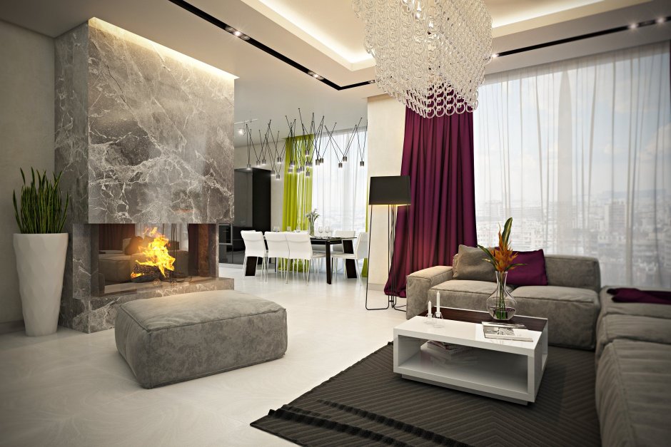 Темная гостиная с яркими акцентами