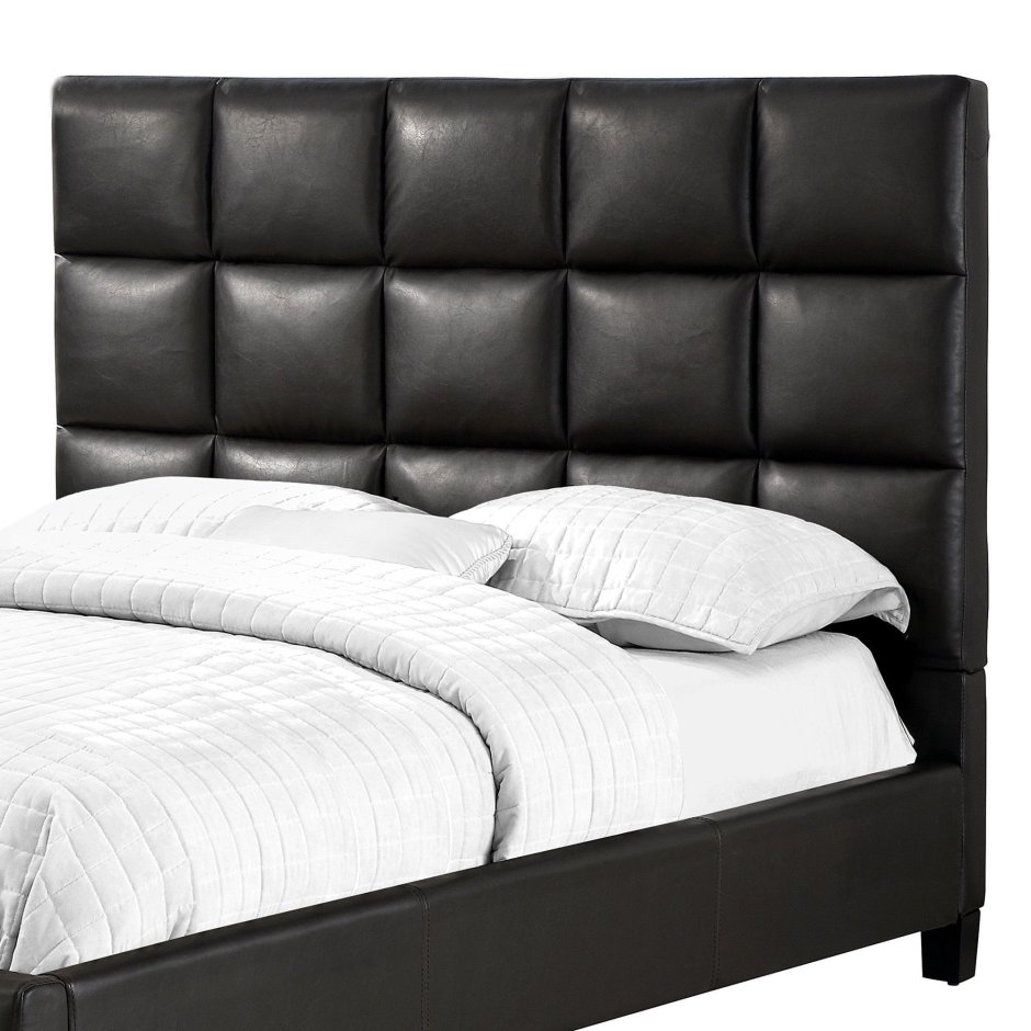 Черная кровать с мягким изголовьем