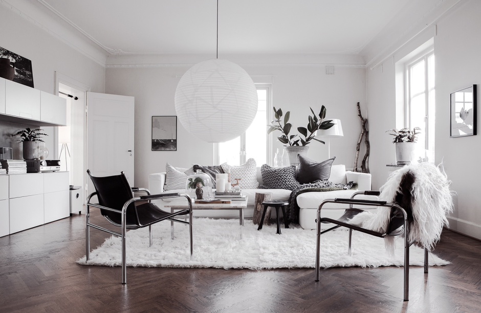 Скандинавский стиль с черно белой мебелью