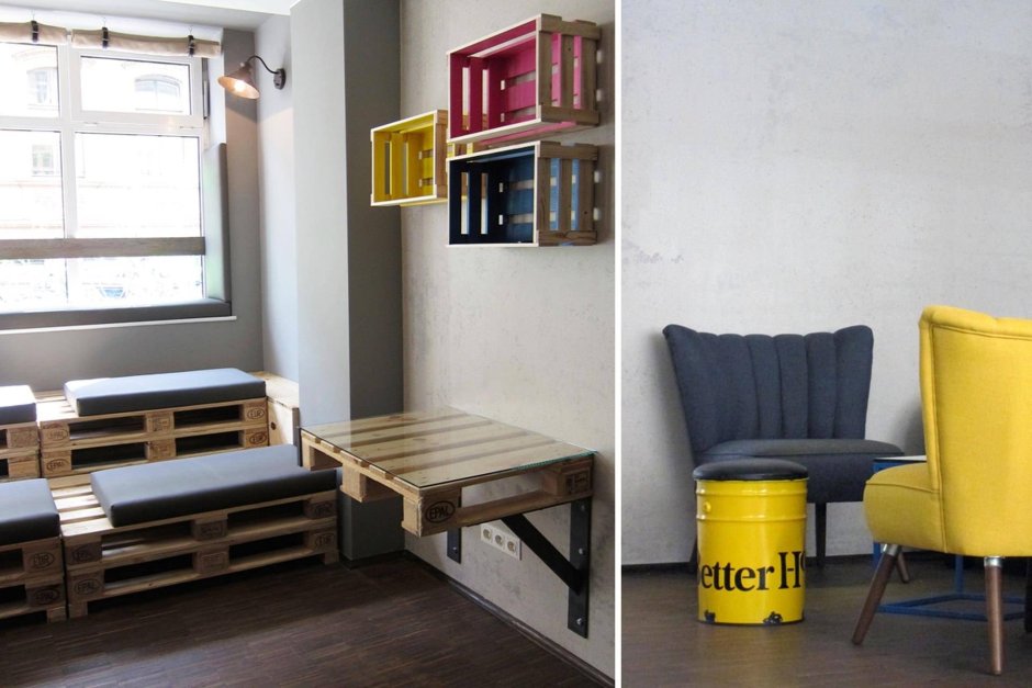 Интерьер хостела в стиле лофт