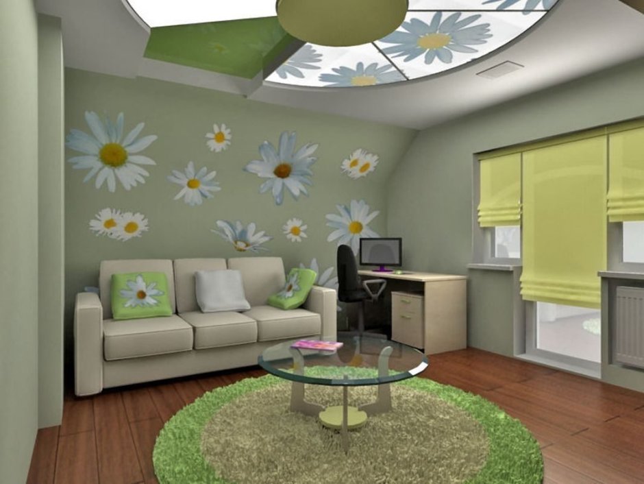 Ромашки в интерьере гостиной