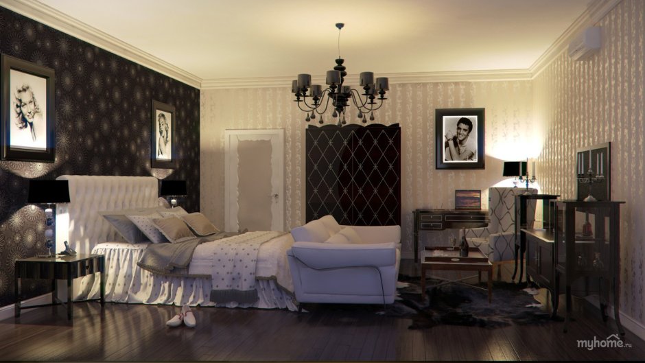 Обои серые ромбы в интерьере