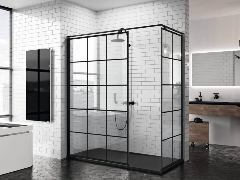 Душевая перегородка Azario Richmond walk-in 900*2000 стекло, черный профиль