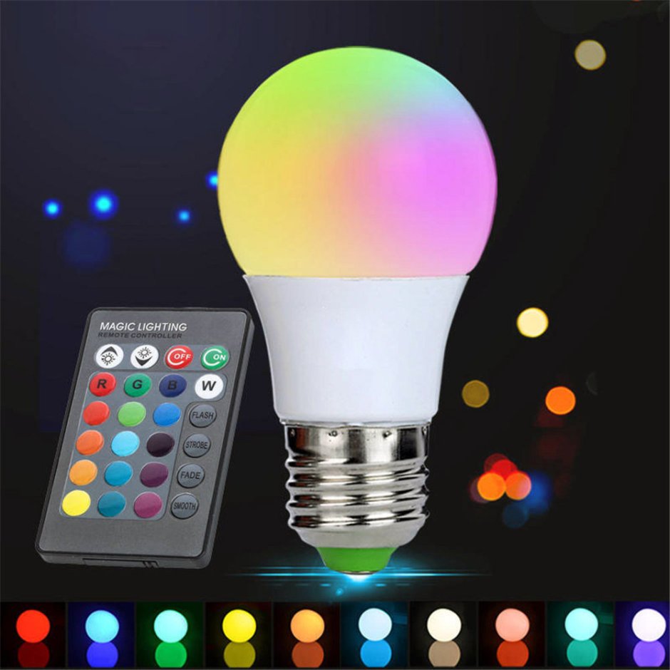 Светодиодная лампа RGB e27 с пультом управления