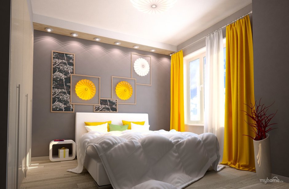 Спальня в серо желтых тонах