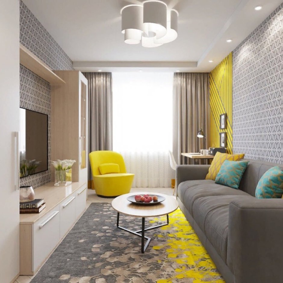 Гостиная с желтыми акцентами