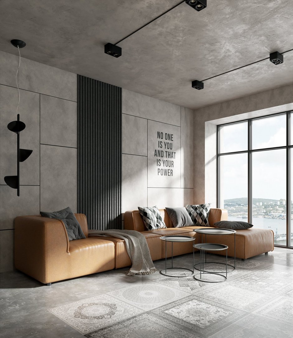 Бетонный потолок в интерьере