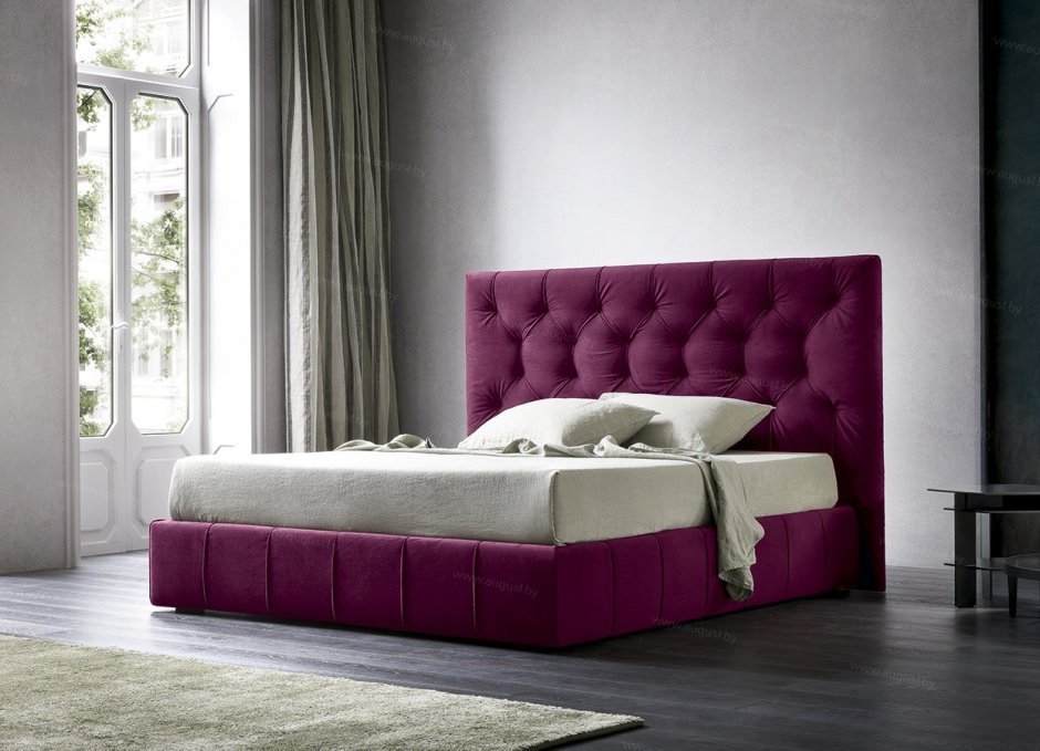 Розовая кровать 140 с мягким изголовьем