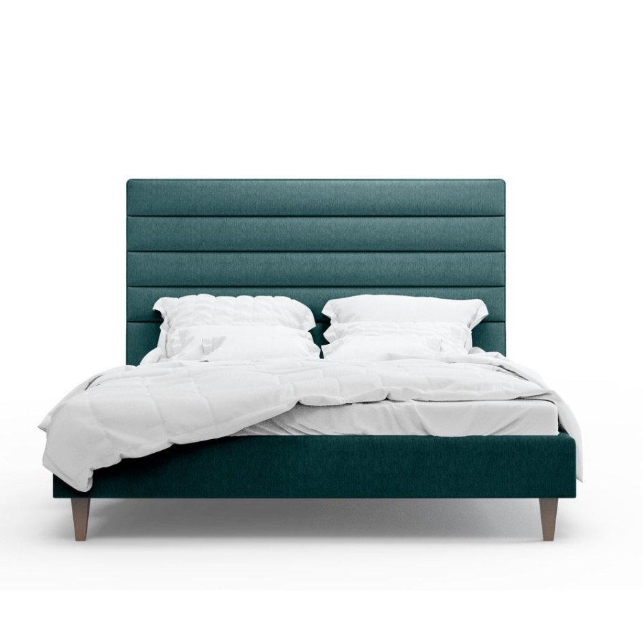 Кровать с мягким изголовьем зеленого цвета