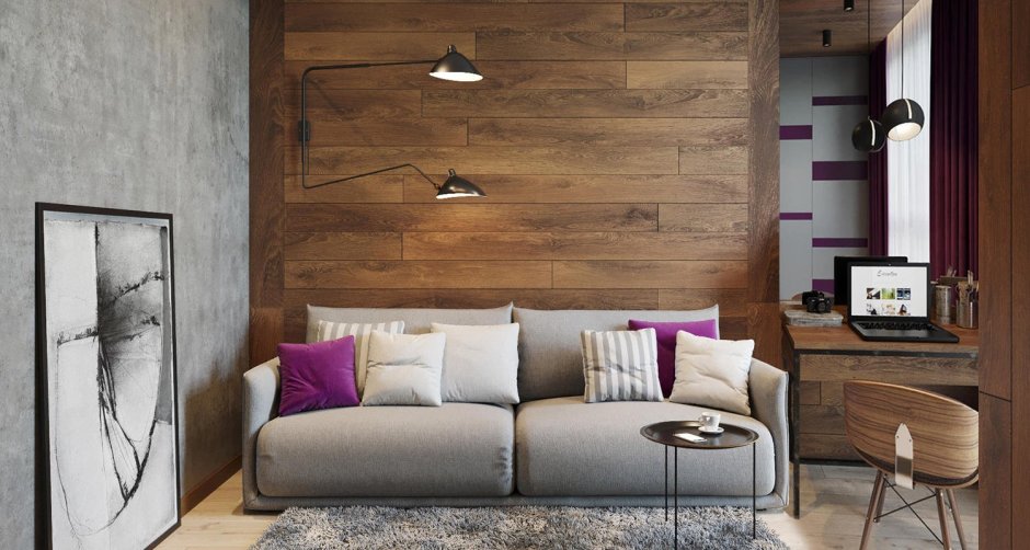 Сочетание дерева и обоев в интерьере