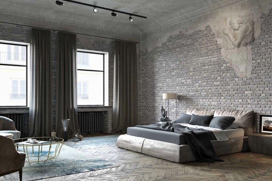 Серый кирпич в интерьере
