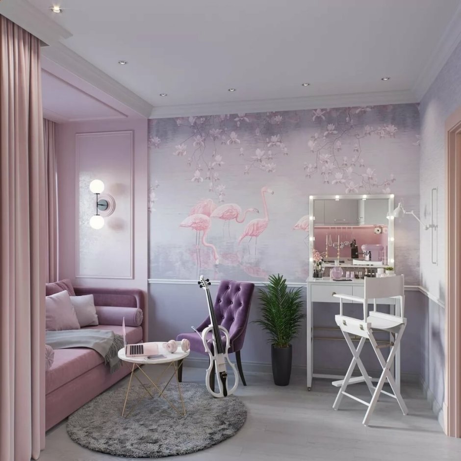 Гостиная в серо розовых тонах