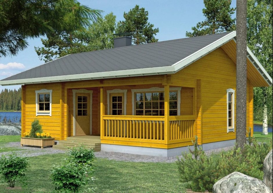 Одноэтажный деревянный дом с террасой