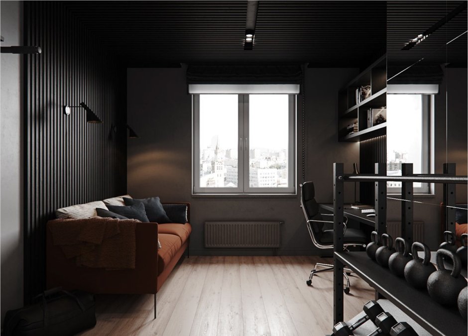 Кабинет и спортзал в одной комнате