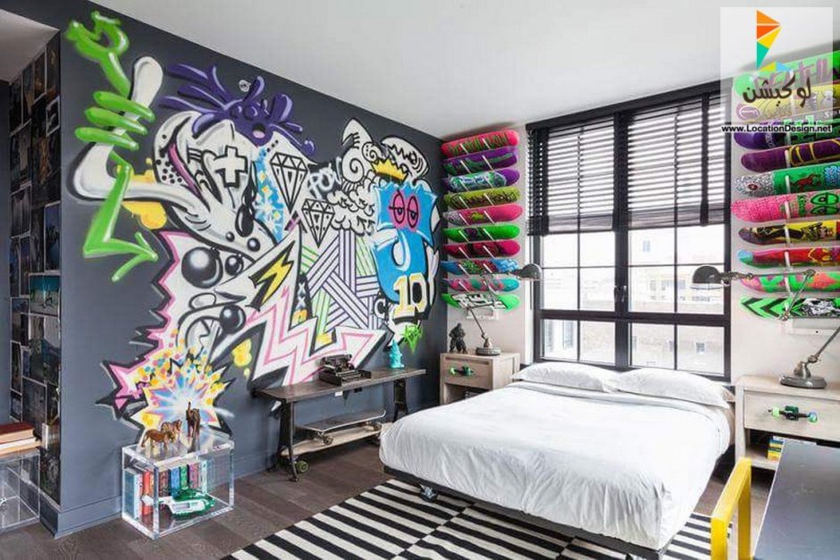 Раскрашенные стены в комнате подростка
