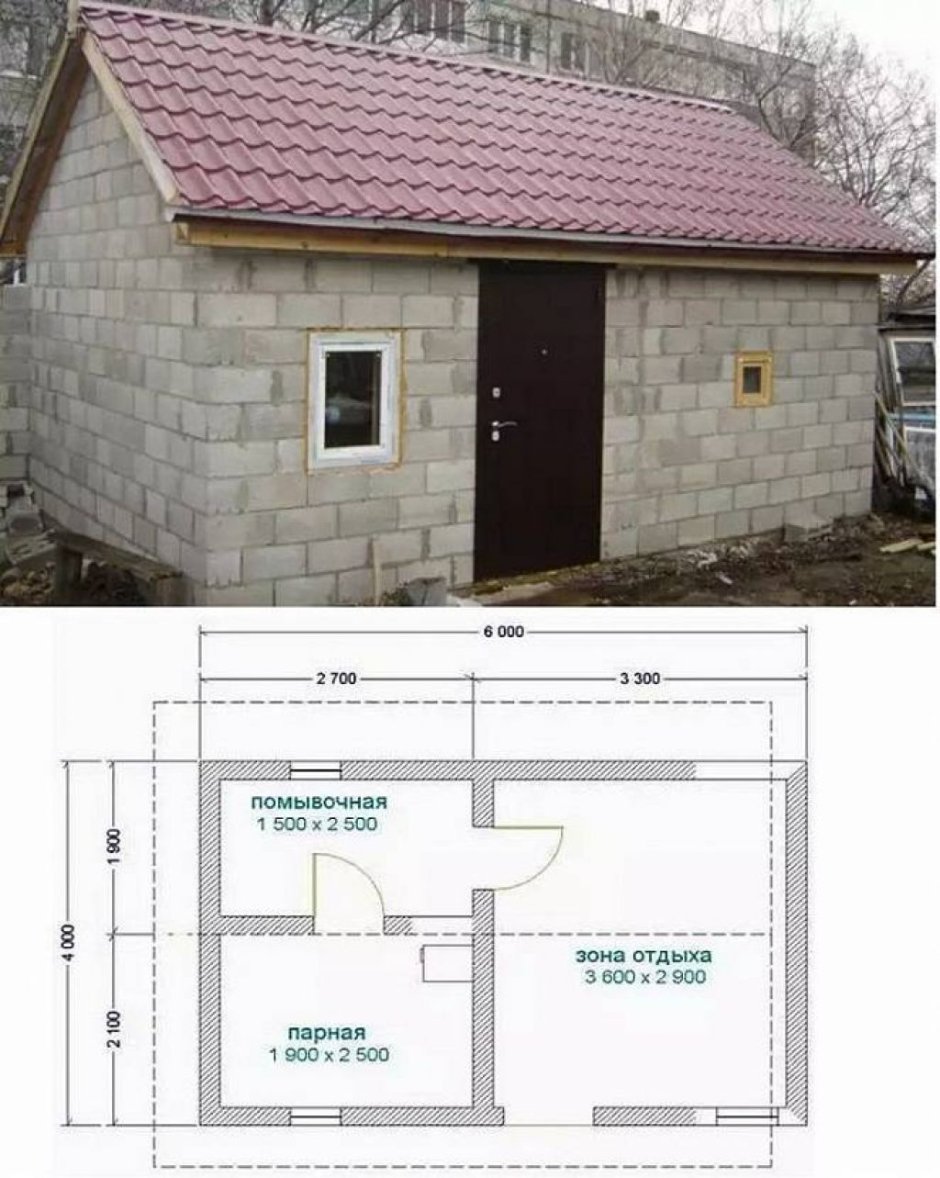 Проект бани 6х4 из пеноблоков