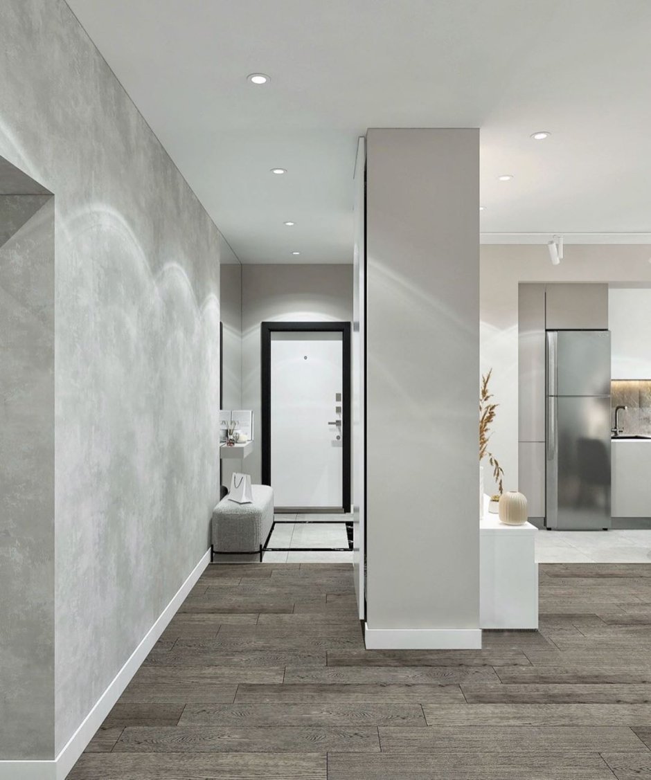 Серая декоративная штукатурка в интерьере