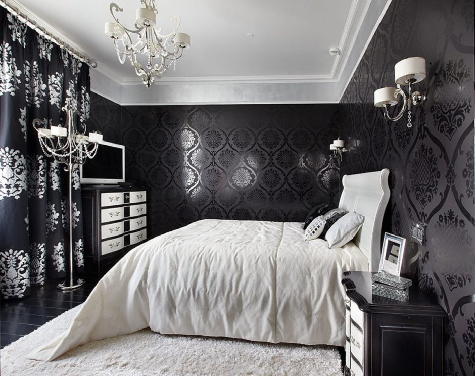 Черно белая спальня дизайн