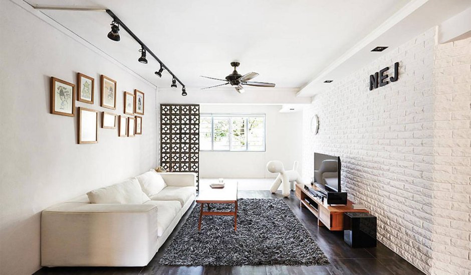 Гостиная в стиле лофт белая