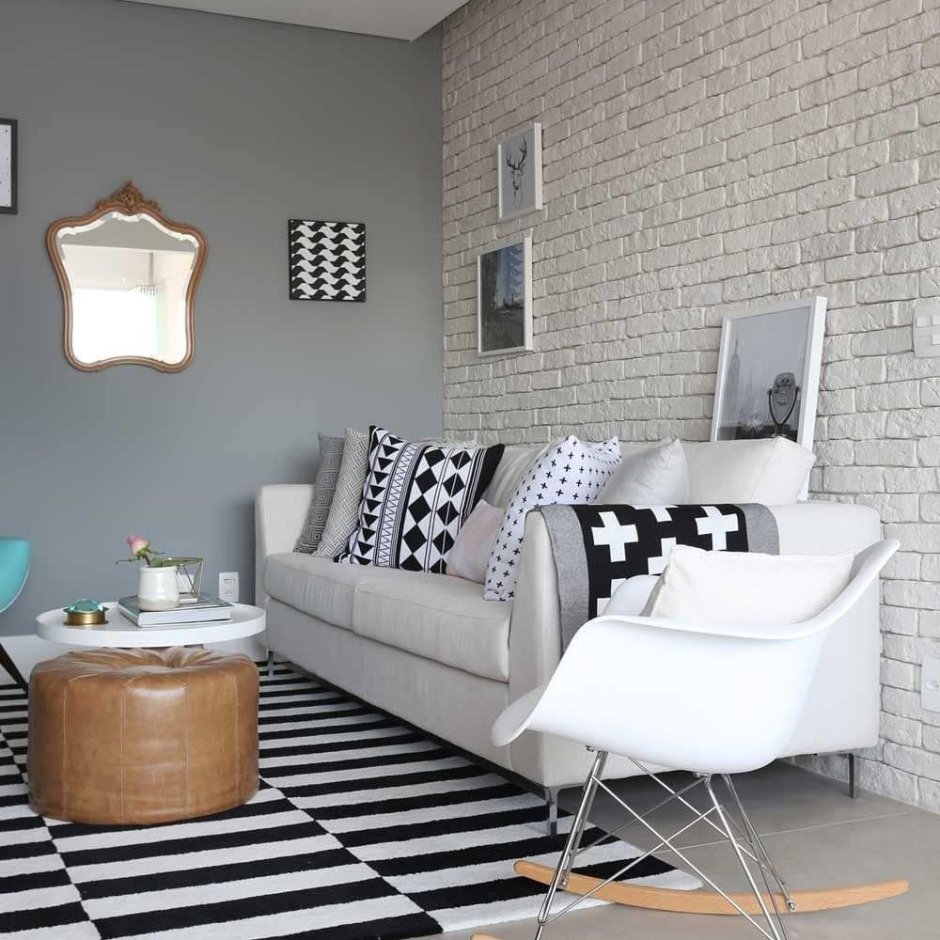 Бело серый кирпич в интерьере