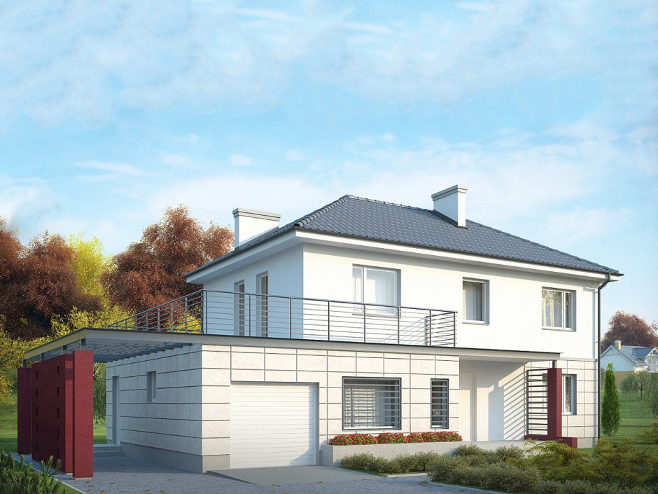 Двухэтажный дом с террасой над гаражом