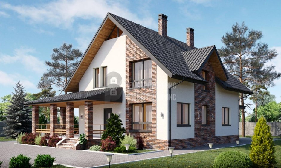 Одноэтажный дом с мансардой 150кв