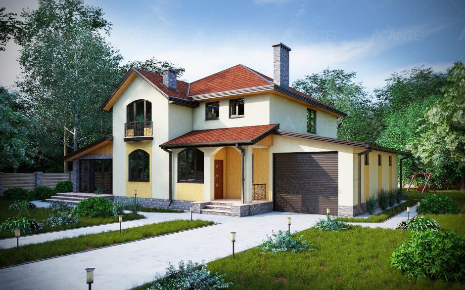 Красивый двухэтажный дом с гаражом