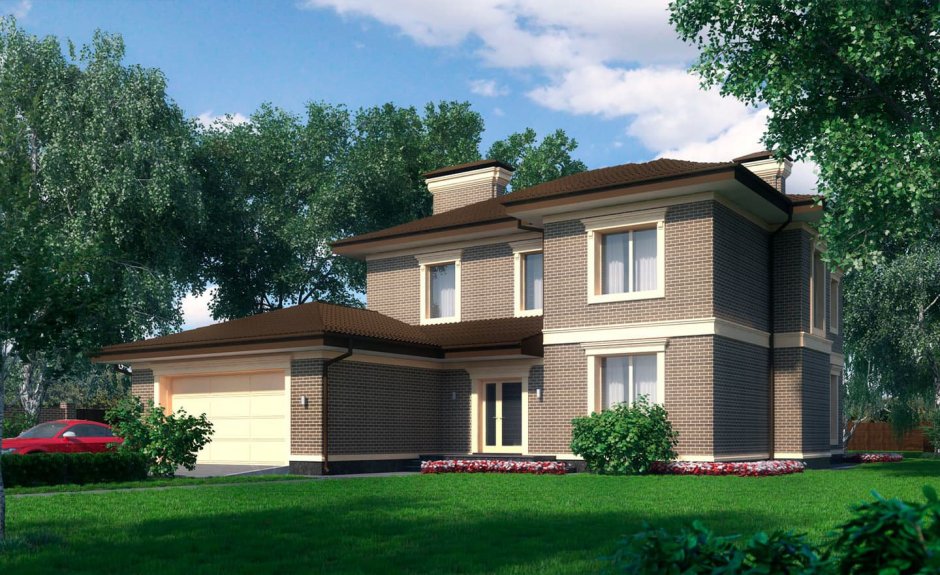 Двухэтажный дом с гаражом и верандой